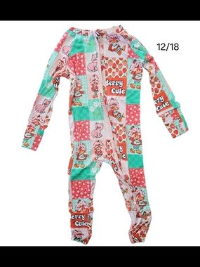 Strawberry Kids Pink & Mint One-Piece Pajamas - Berry Cute